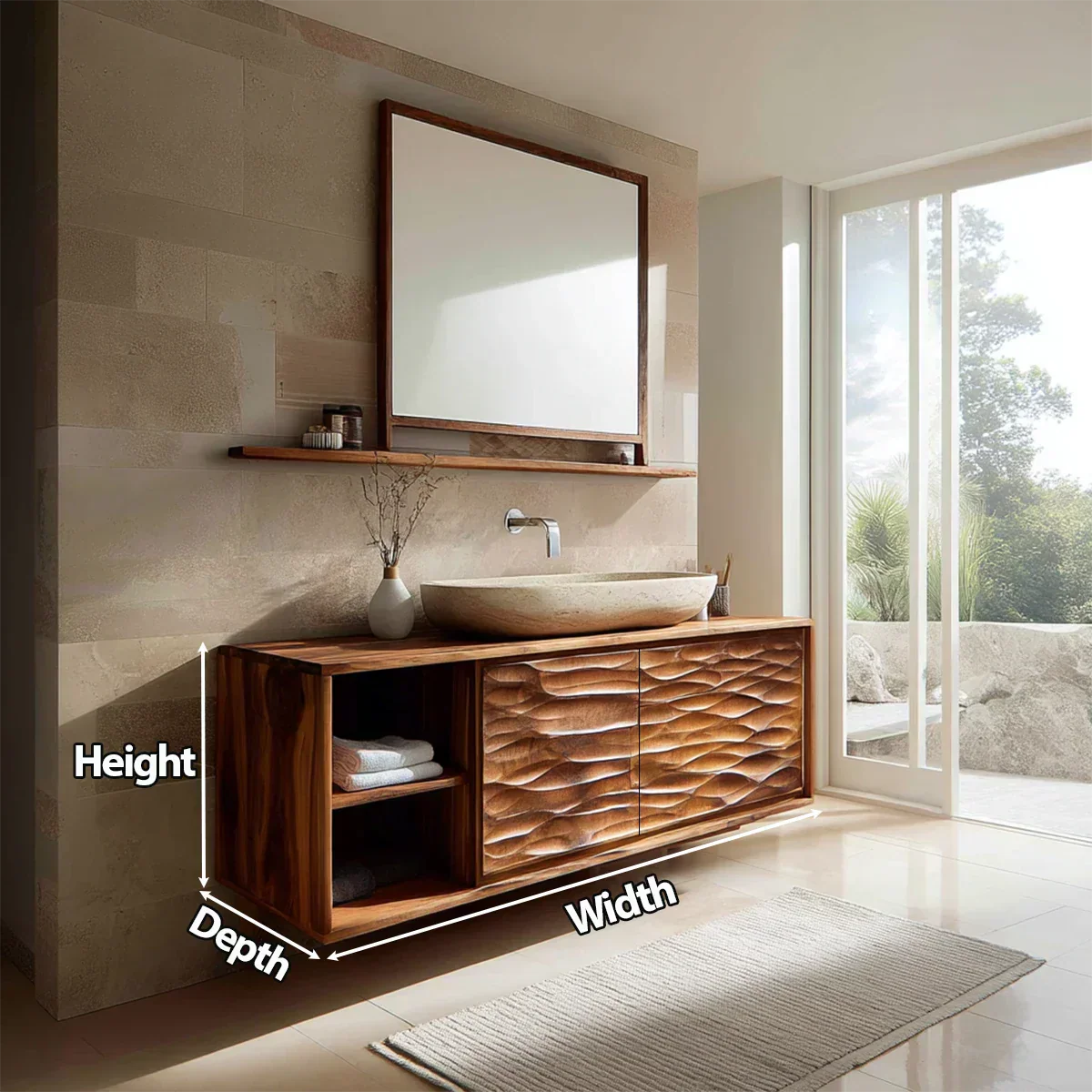 Traditional Solid Wood Bathroom Vanity Cabinet with Hand Carved Wood Doors - Rustirawood