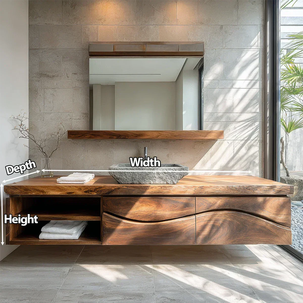Traditional Solid Wood Bathroom Vanity – Handcrafted Natural Wood Storage Cabinet - Rustirawood