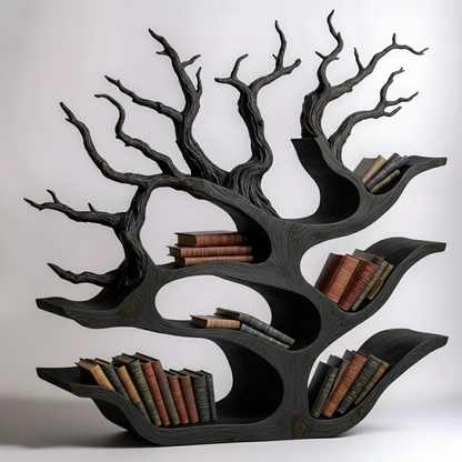 Tree-Shaped Natural Solid Wood Bookshelf – Sculptural Design - Rustirawood