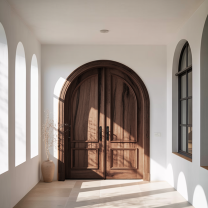 Elegant Arched Double Entry Door With Panels For Villa
