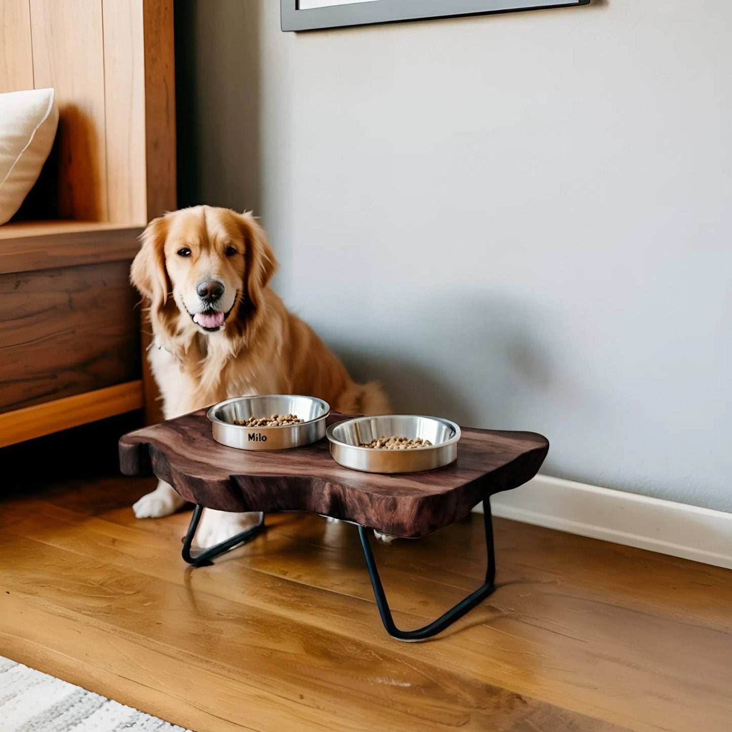 Handcrafted Wooden Dog Bowl Feeder For Pet Owners