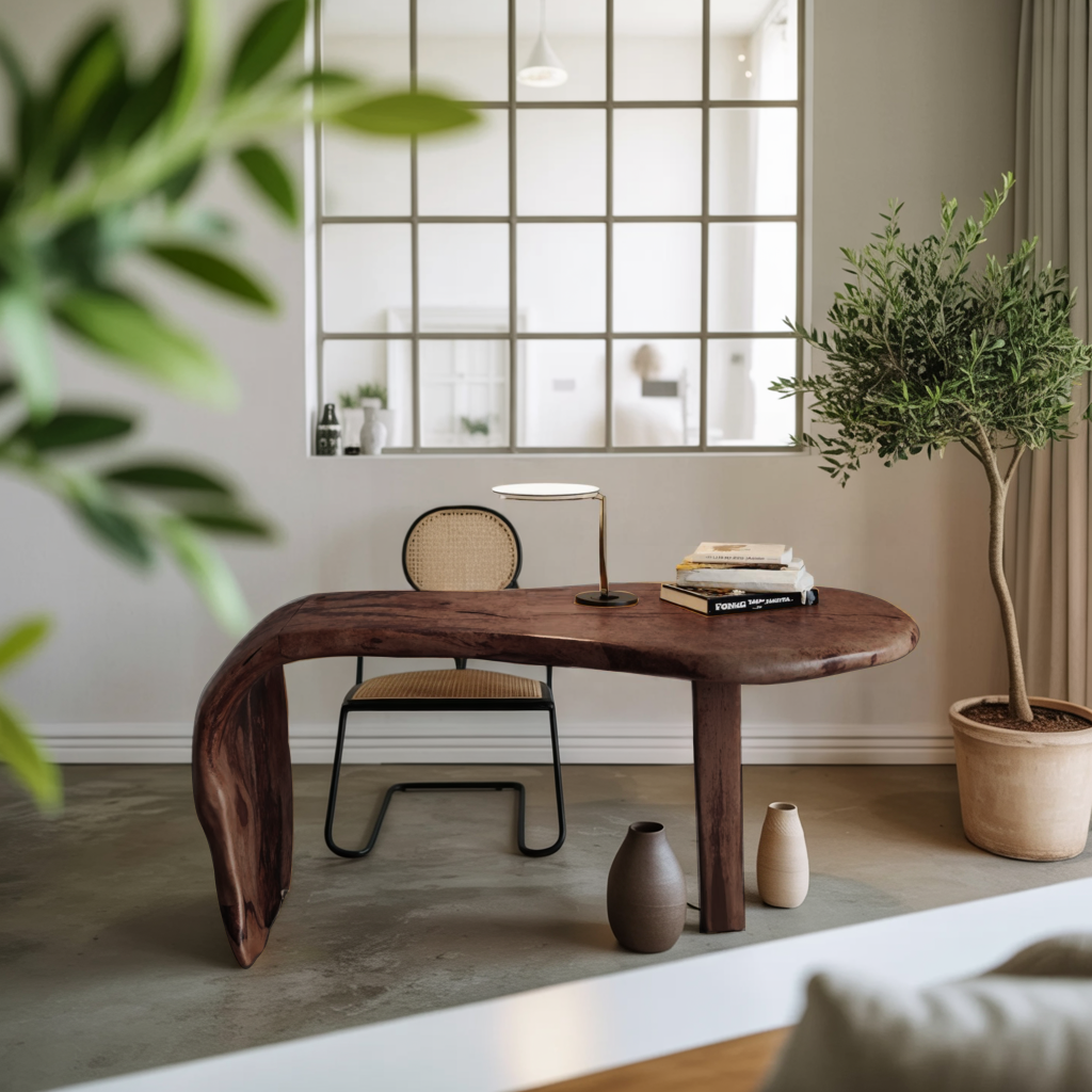 Live Edge Desk With Organic Curved Design For Home Office And Workspace