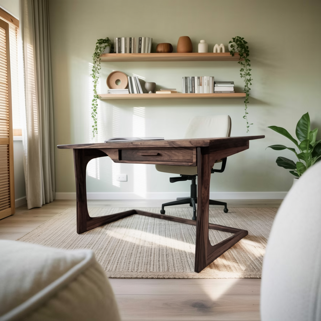 Mid Century Modern Desk With Drawer For Home Office And Workspace