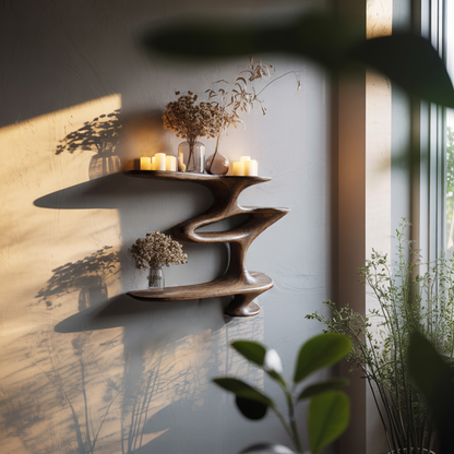 Mid Century Live Edge Wall Mount Shelf Living Room