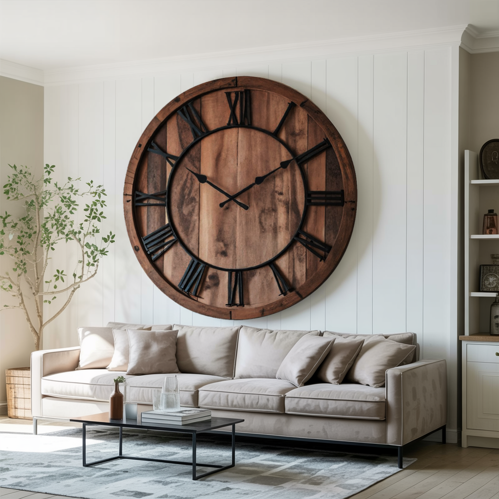 Oversized Rustic Wall Clock With Roman Numerals For Living Room And Entryway