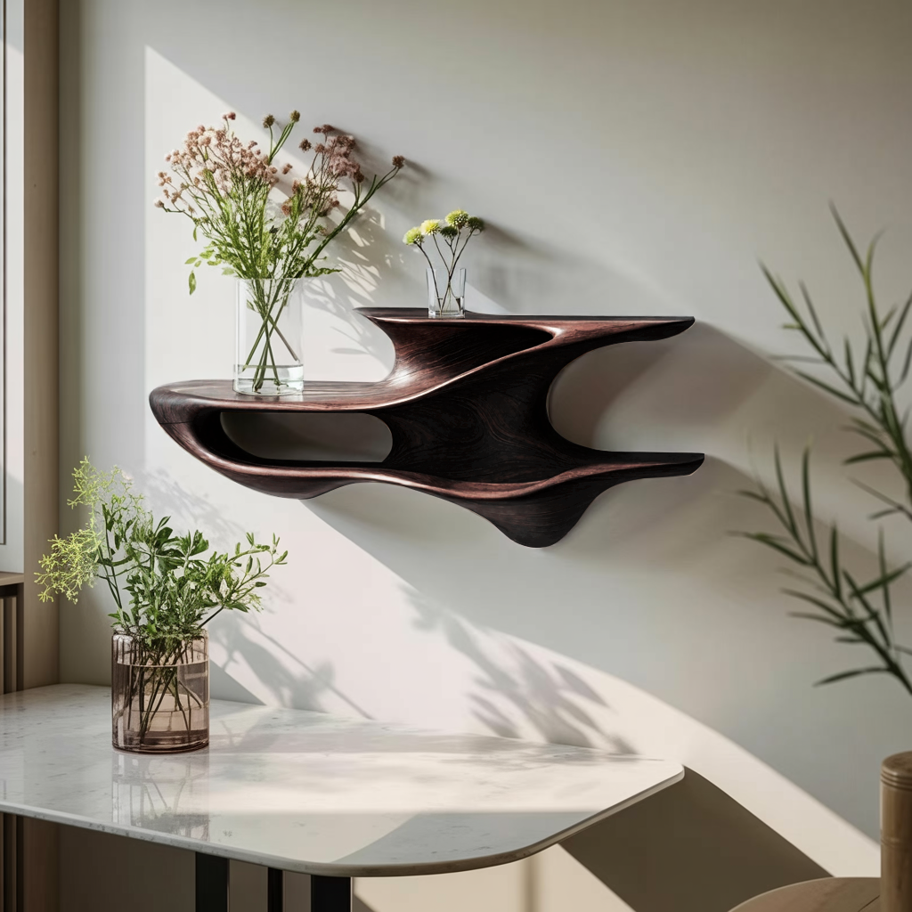 Handcrafted Live Edge Wall Mount Shelf For Living Room