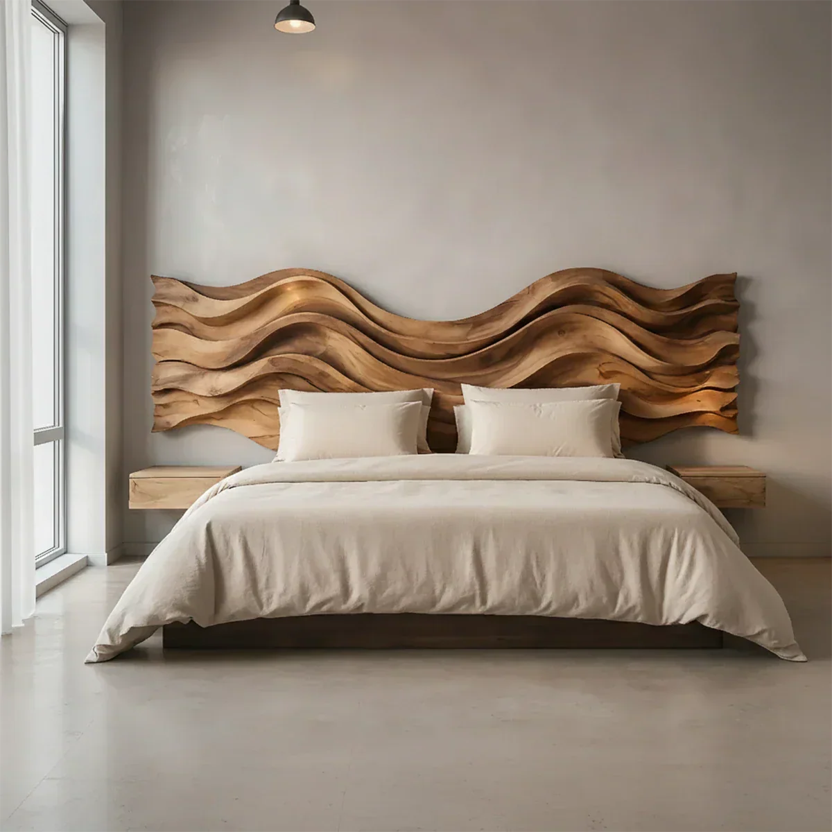 Wave Sculpture Solid Wood Headboard – Grand Flow Design - Rustirawood
