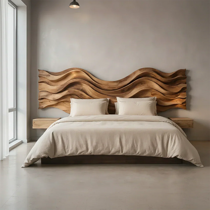 Wave Sculpture Solid Wood Headboard – Grand Flow Design - Rustirawood