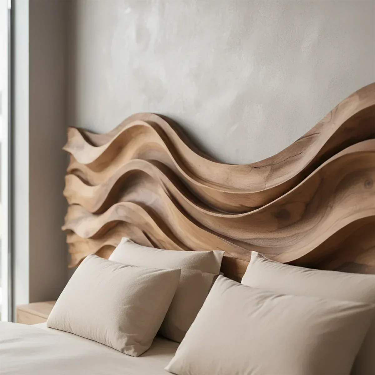 Wave Sculpture Solid Wood Headboard – Grand Flow Design - Rustirawood