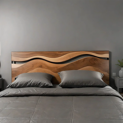 Wave Solid Wood Headboard – Contemporary Natural Flow - Rustirawood