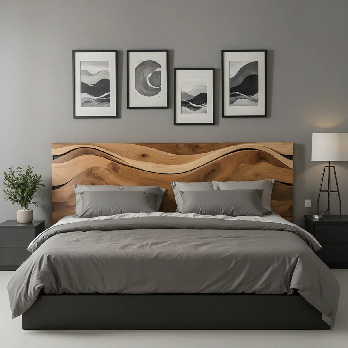 Waveflow Solid Wood Headboard – Natural Curved Silhouette - Rustirawood