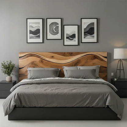 Waveflow Solid Wood Headboard – Natural Curved Silhouette - Rustirawood