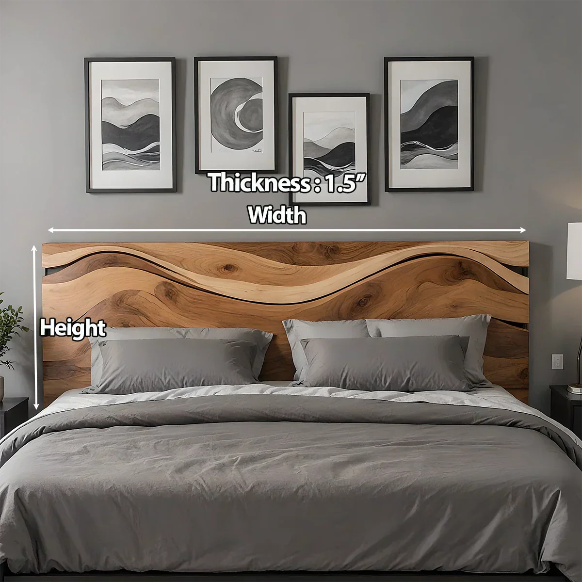 Waveflow Solid Wood Headboard – Natural Curved Silhouette - Rustirawood