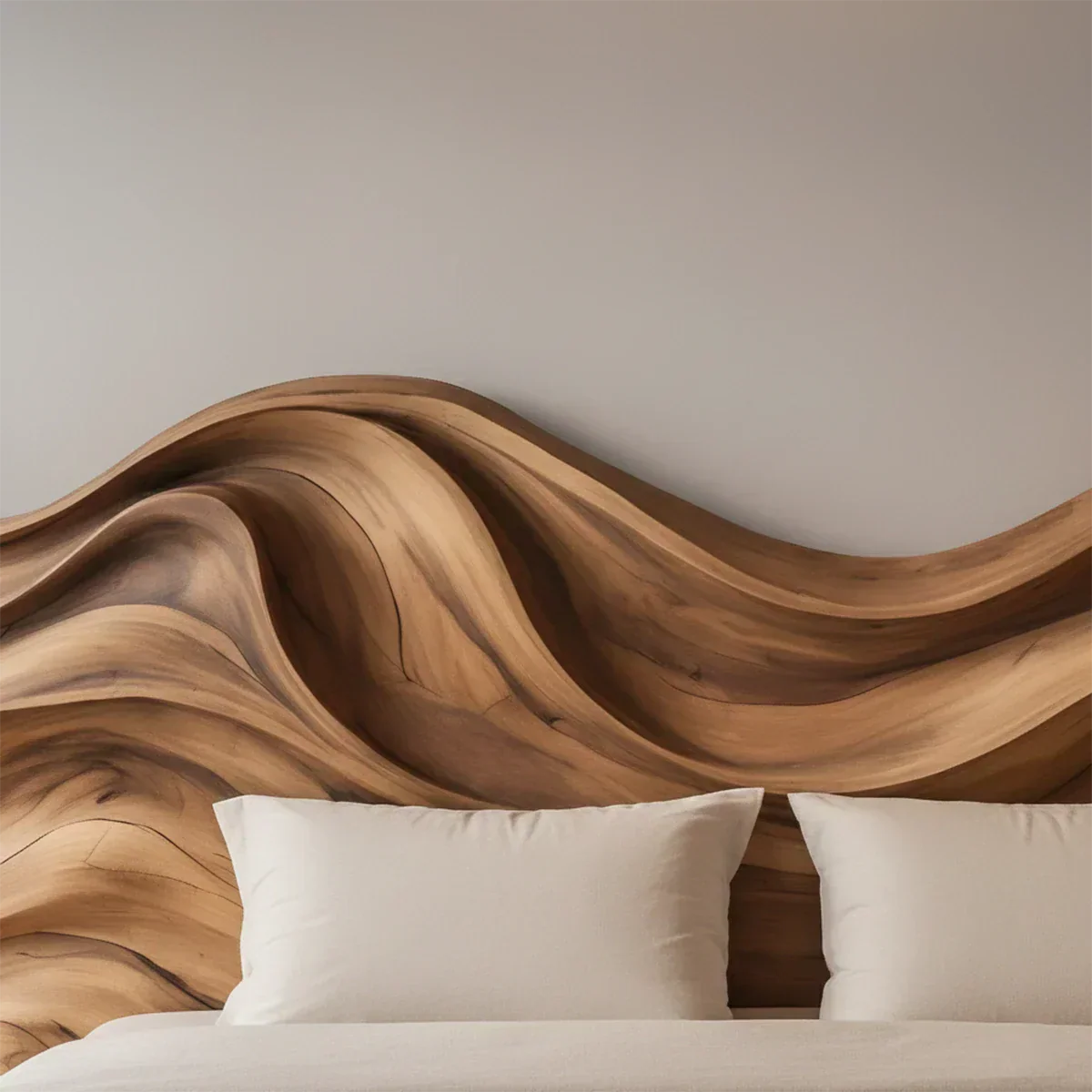 Waveflow Solid Wood Headboard – Sculptural Bedroom Art - Rustirawood