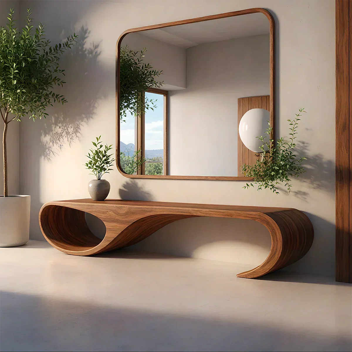 Waveform Sculpted Bench in Natural Solid Wood - Rustirawood