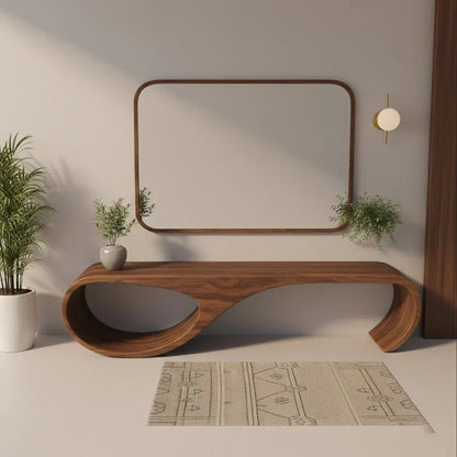 Waveform Sculpted Bench in Natural Solid Wood - Rustirawood