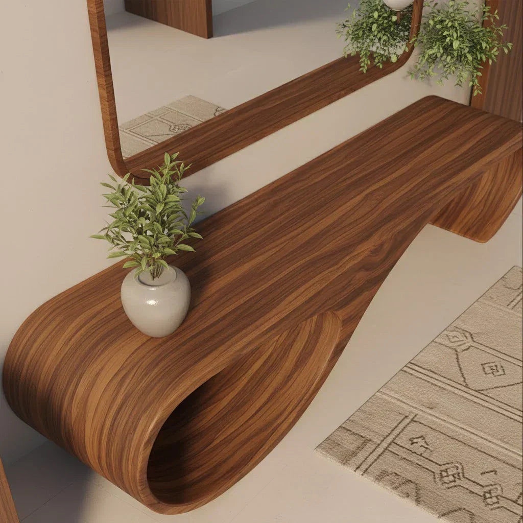 Waveform Sculpted Bench in Natural Solid Wood - Rustirawood