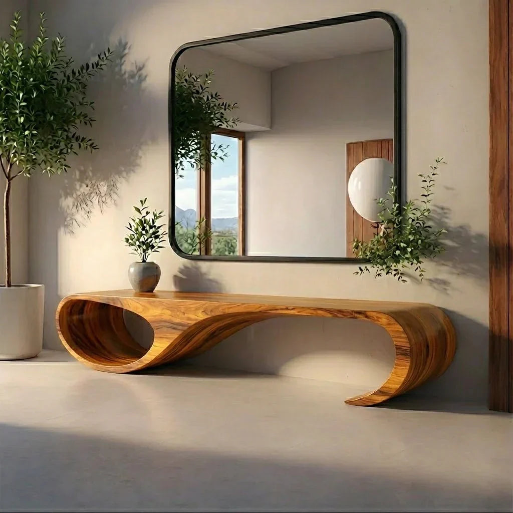 Waveform Sculpted Bench in Natural Solid Wood - Rustirawood