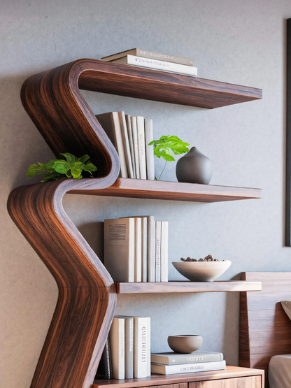 Modern Zigzag Bookshelf With Cabinet For Living Room Or Office