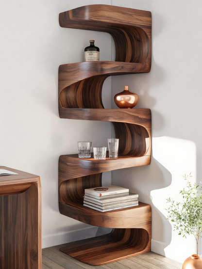 Modern Corner Wave Bookshelf For Living Room Or Contemporary Interior