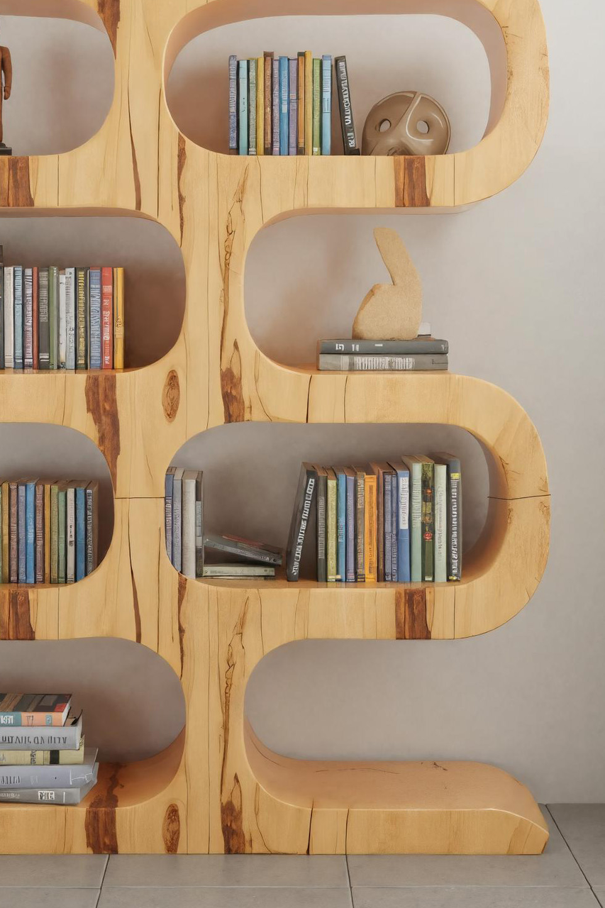 Modern Curved Bookshelf For Japandi Or Minimalist Living Room