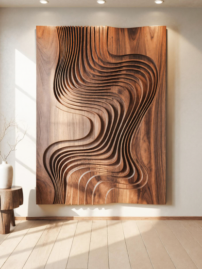 Modern Wall Sculpture With Flowing Layered Curves For Entryway