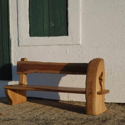 Rustic Organic Bench With Sculptural Armrest For Garden Or Entryway