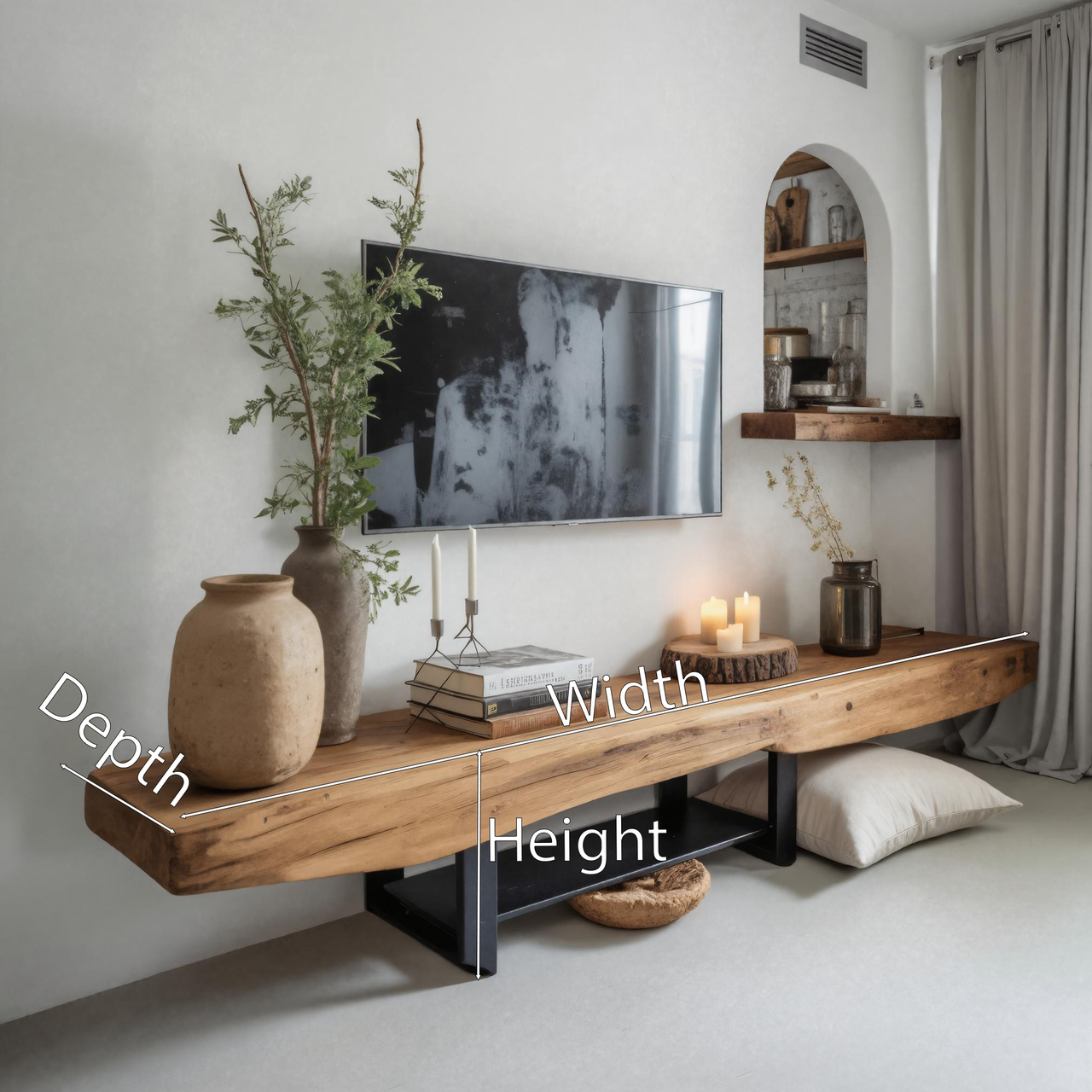 Rustic TV Shelf With Metal Legs For Minimalist Living Room