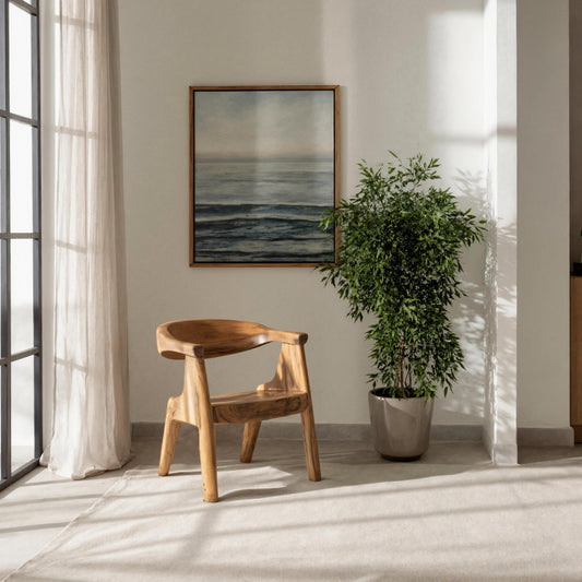 Sculptural Armchair With Curved Backrest For Living Room