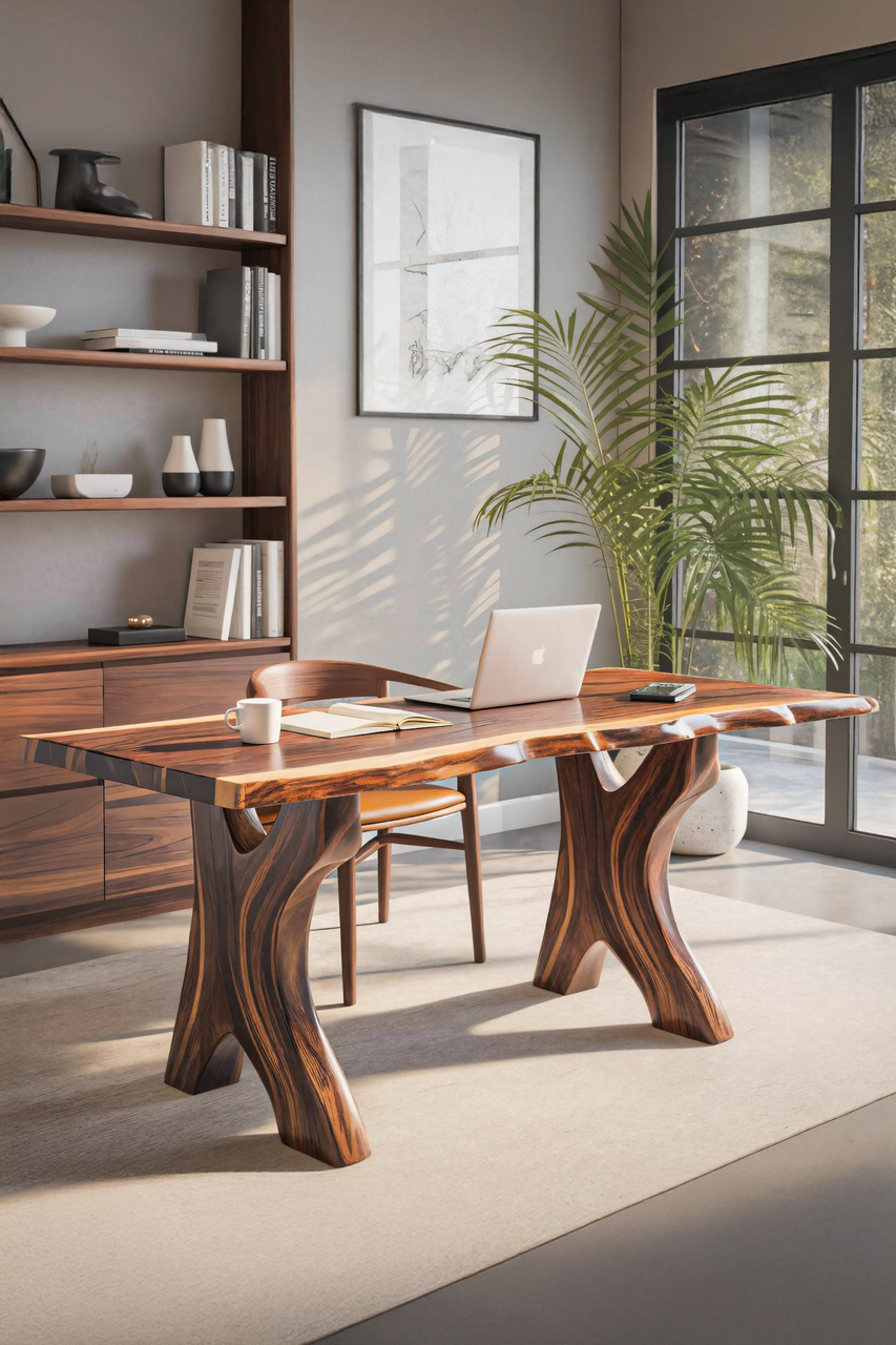 Modern Sculptural Live Edge Desk With Curved Legs For Studio