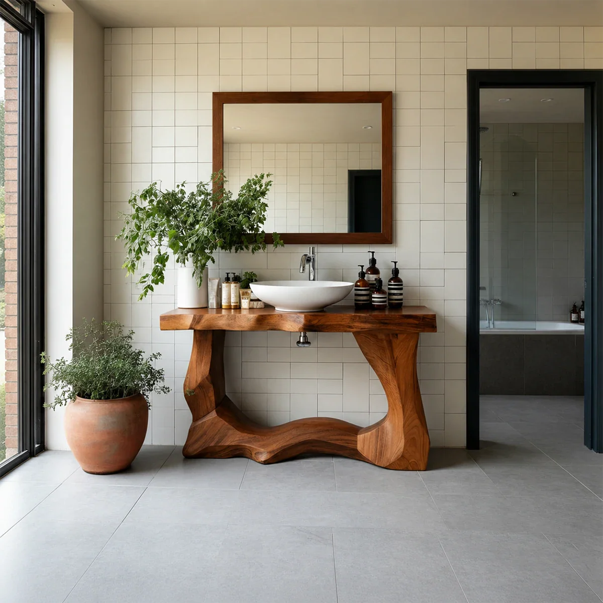 Handcrafted Bathroom Vanity Natural Solid Wood Flowing Wave Base