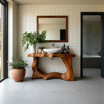 Handcrafted Bathroom Vanity Natural Solid Wood Flowing Wave Base