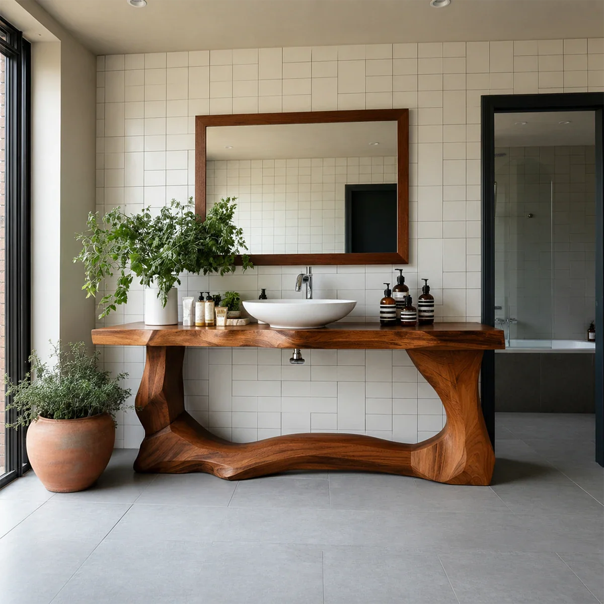 Handcrafted Bathroom Vanity Natural Solid Wood Flowing Wave Base
