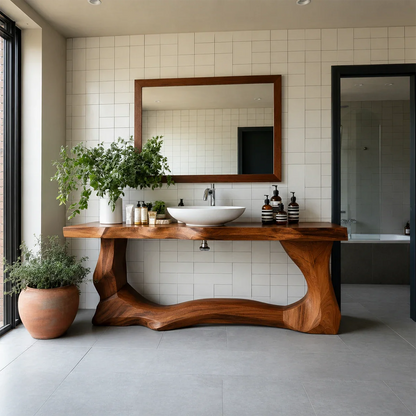 Handcrafted Bathroom Vanity Natural Solid Wood Flowing Wave Base
