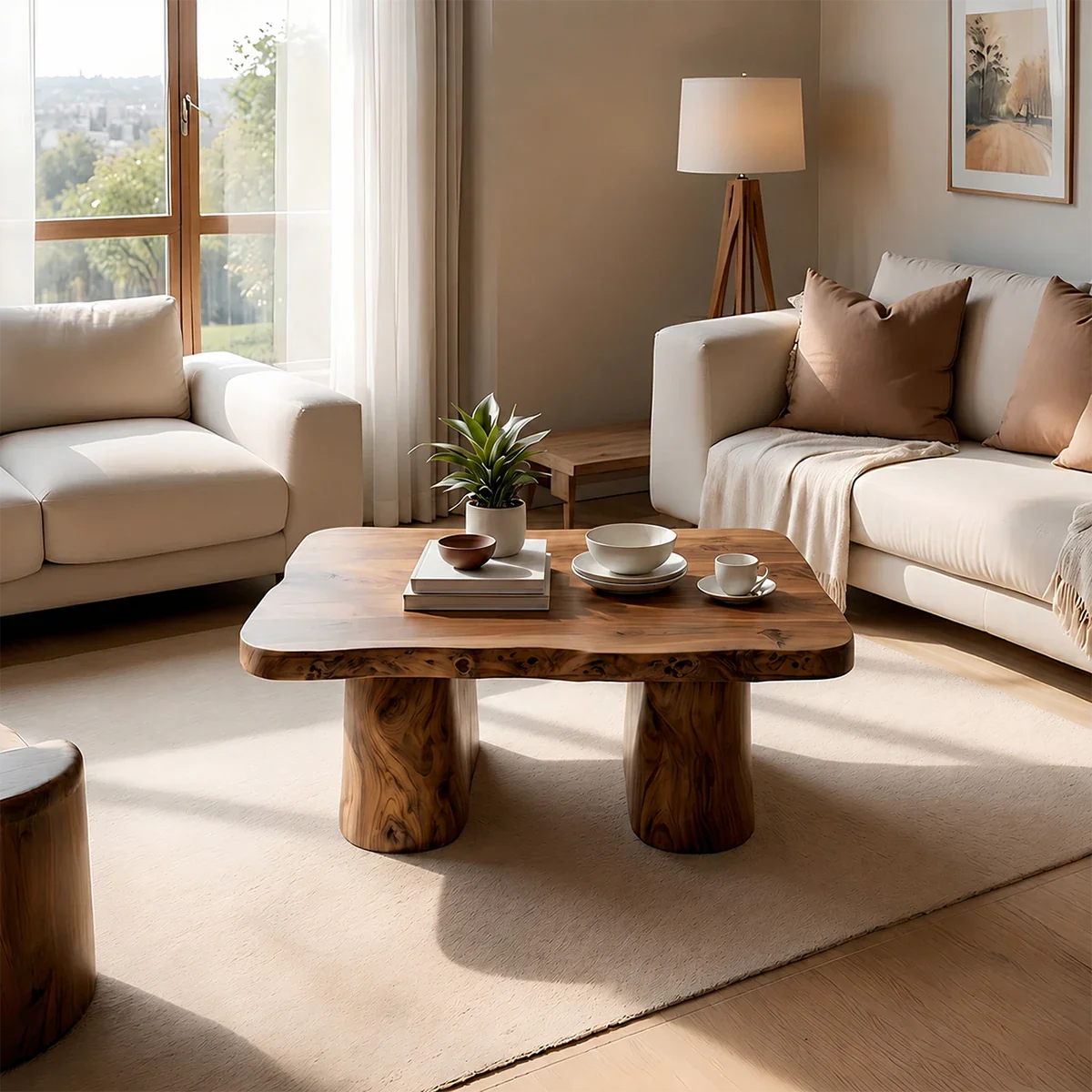 Minimal Luxury Low Coffee Table – Solid Wood Organic Living Room Table