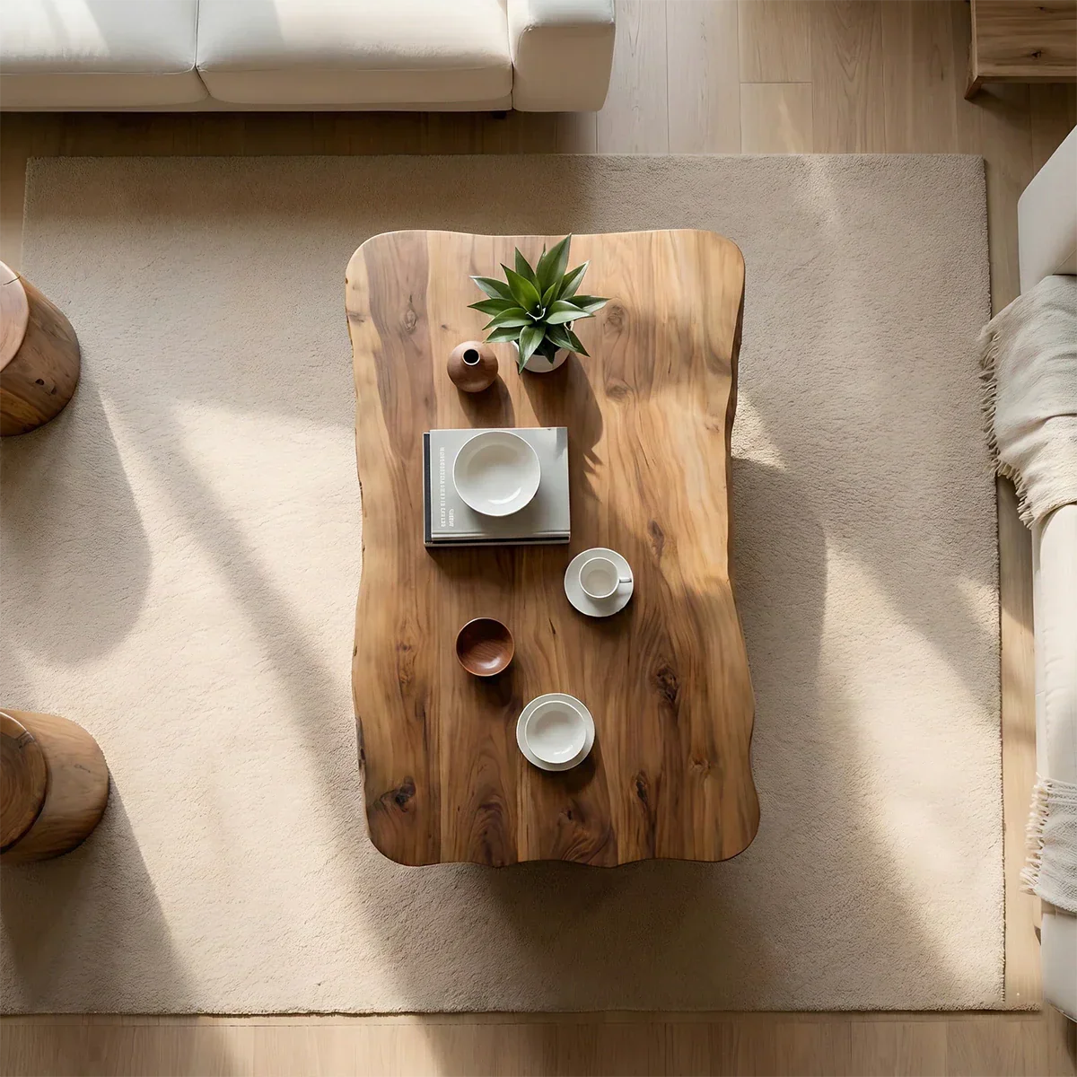 Organic walnut table with handcrafted wood base
