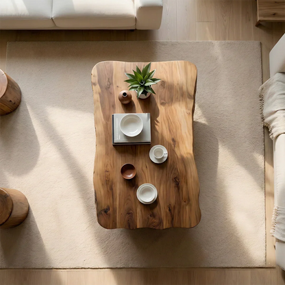 Organic walnut table with handcrafted wood base