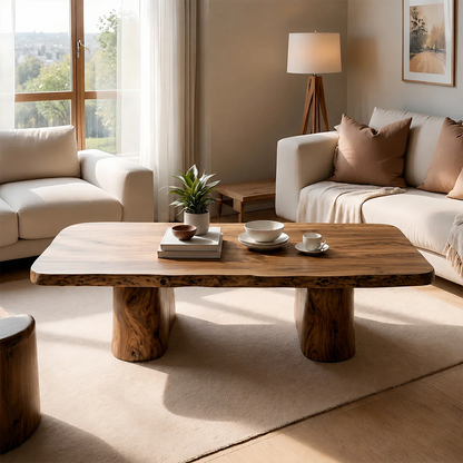 Minimal Luxury Low Coffee Table – Solid Wood Organic Living Room Table