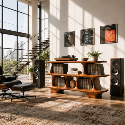 Premium LP storage furniture designed for record collections and audio listening setups