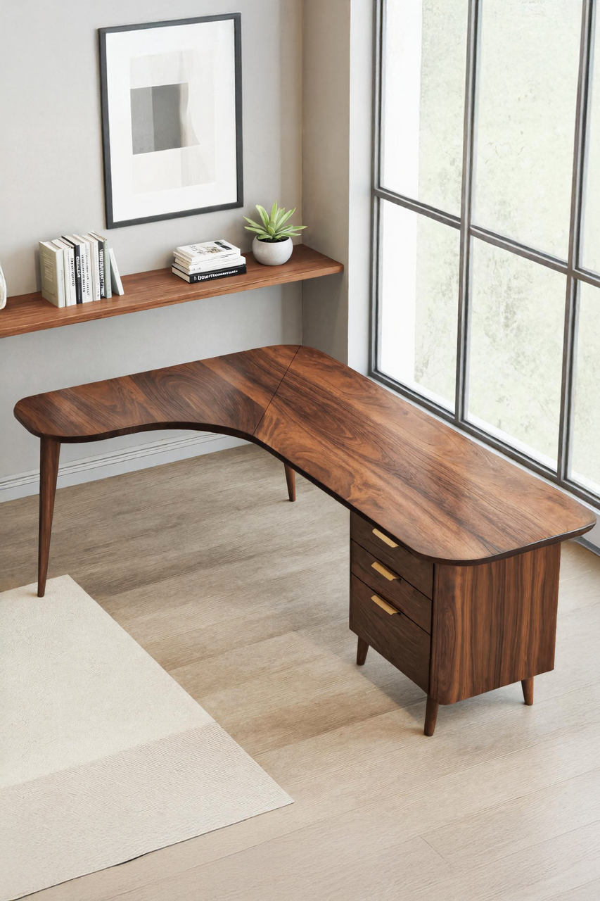 Curved Office Desk With Storage Drawers For Home Office