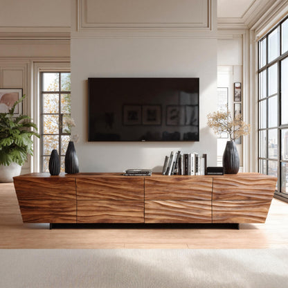Modern TV Stand With Wave Carved Front For Living Room