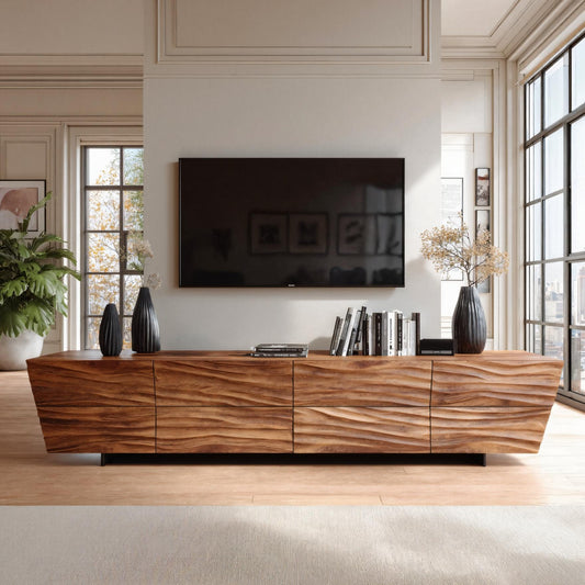 Modern TV Stand With Wave Carved Front For Living Room