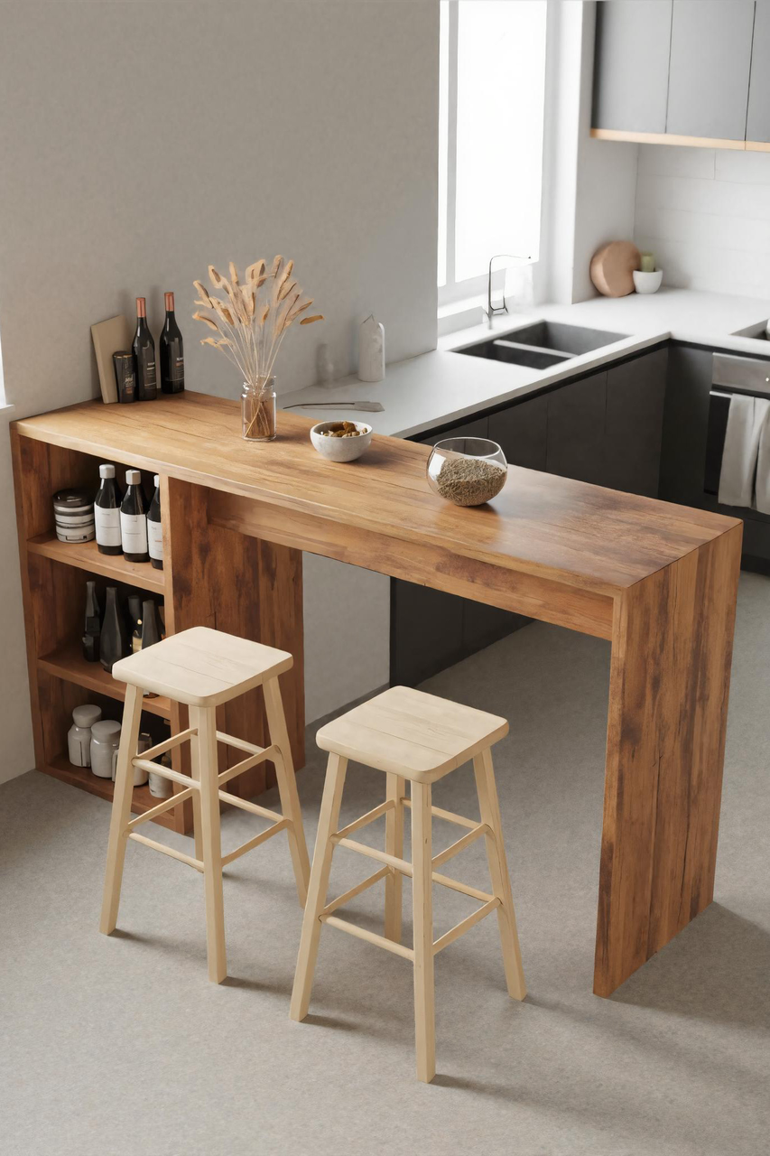 Warm Bar Table With Storage For Compact Kitchen