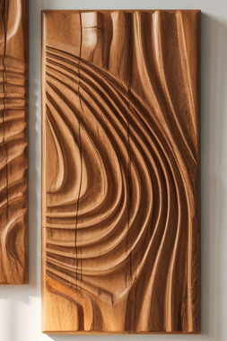 Carved Wall Art Panel With Abstract Wave Design For Hallway