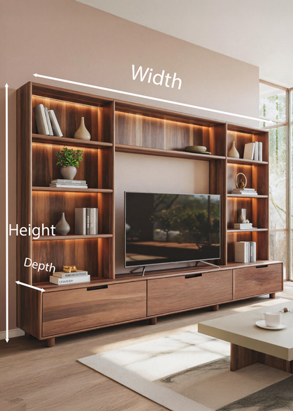 Large Entertainment Center With LED Lighting For Living Room