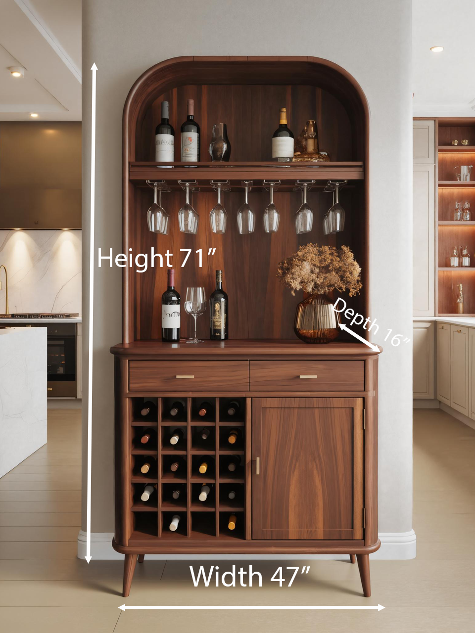 Mid Century Arched Wine Cabinet For Kitchen