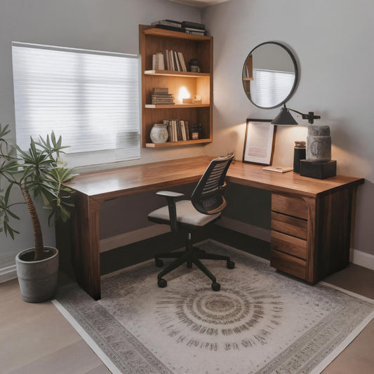 Modern L Shaped Desk with Drawers For Home Office