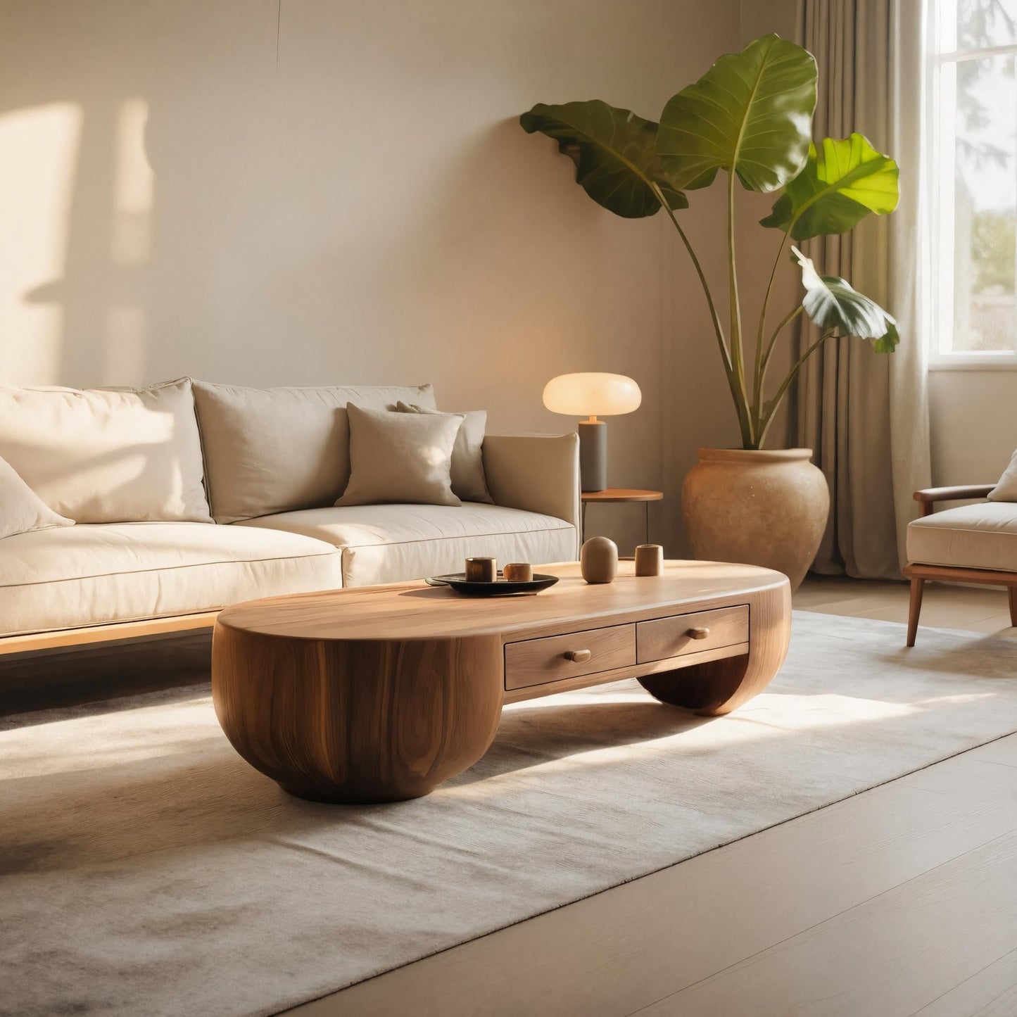 Modern Oval Coffee Table With Drawers For Living Room