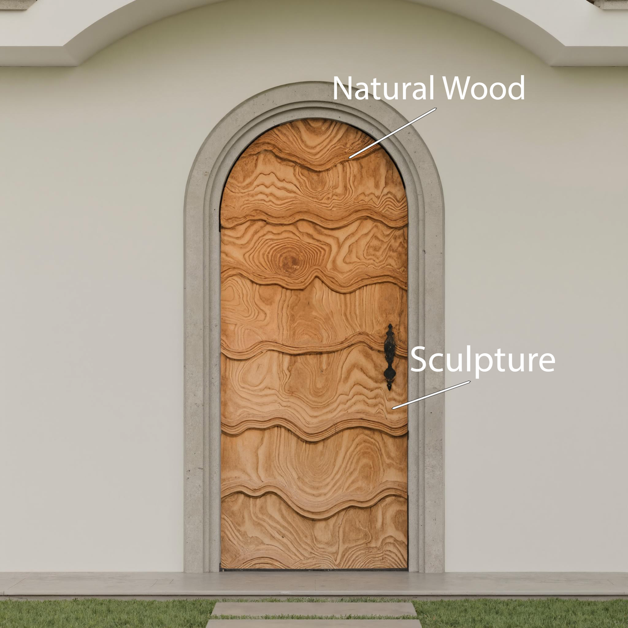 Artistic Arched Front Door With Carved Wave For Villa Or Architecture