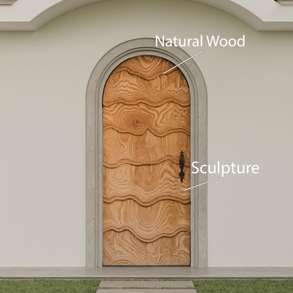 Artistic Arched Front Door With Carved Wave For Villa Or Architecture